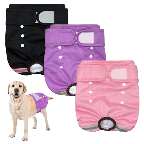 EOAMGO Dog Nappies Reusable Dog Period Pants Dogs Incontinence Pant Dog Season Pants Female (Black Pink Purple M count 3)
