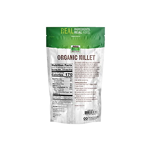 NOW Foods, Organic Millet, Gluten-Free, Whole Grain, Hulled, USA-Grown, 16-Ounce (Packaging May Vary) (Pack of 4)