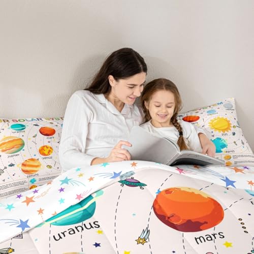 Image of Feelyou Solar System Bedding Set Twin, Outer Space Comforter Educational Comforter Set for Kids Planet Solar System Duvet Set 2Pcs