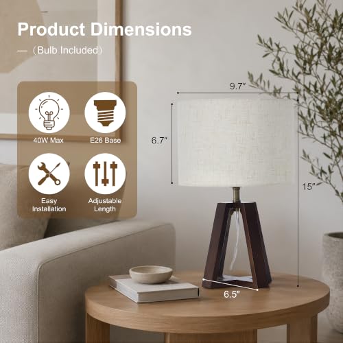 Image of Small Table Lamp, Dimmable Bamboo Bedside Lamp | Mid-Century Modern Style for Bedrooms, Nightstands, Living Rooms, Home Offices, and Reading Nooks