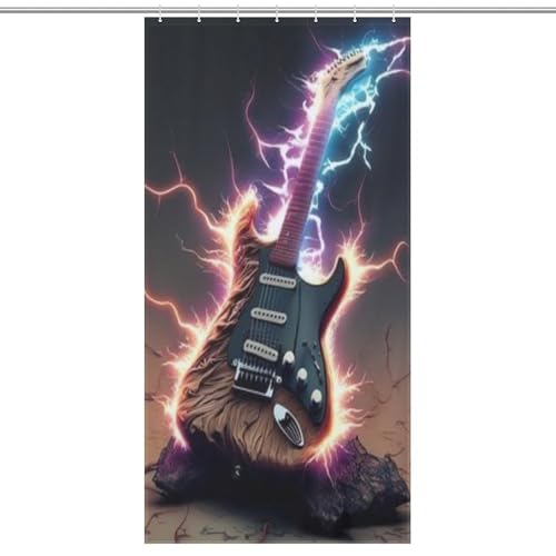 Rideau de douche imperméable guitare éclair en polyester lavable avec crochets