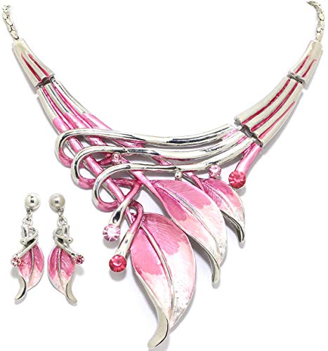 Ansonsimages pink leaf leaves rhinestones silver tone 2…