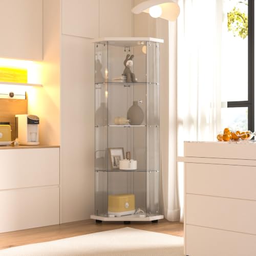 Image of LFT HUIMEI2Y 4-Tier Glass Corner Cabinet with Lock, Display Case White