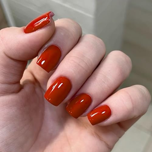 Modelones Red Press on Nails for Women, Fall Halloween Short Squa...