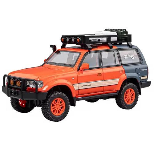 Image of 1:24 Scale Land Cruiser Toy Car for Kids Diecast Metal Car Light Sound Pullback Openable Door Model Cars, Orange
