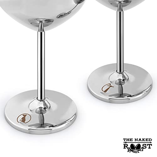 Stainless Steel Wine Glasses Stemmed - 18 Oz. - Premium Outdoor Unbreakable Wine Glasses For Camping, Parties, Picnics, Pool - Unique Silver Metal Wine Glass Unbreakable - Set Of 2 #TOP6