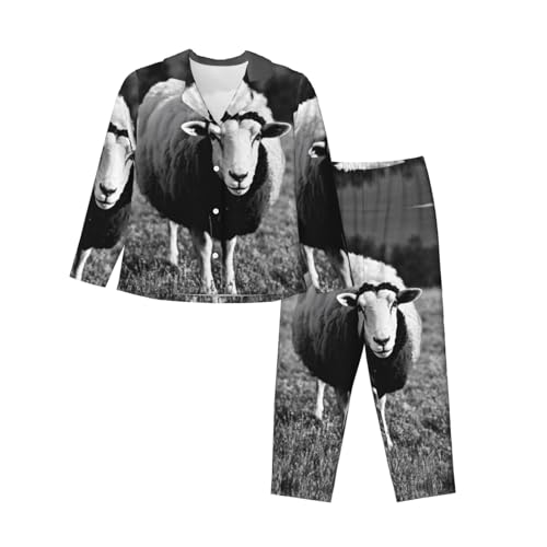 Pyjama imprimé mouton pour femmes ensemble de nuit cocooning à manches longues EdWal