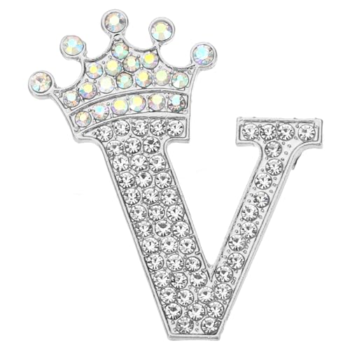 Image of PATIKIL Letter Brooch Pins, Crown Initial Rhinestone Alphabet Letter Lapel Badges Pin for Women Suits