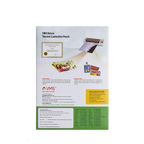 Image of VMS Deluxe 225x310mm 125 Micron A4 Lamination Pouch - 100 Sheets & VMS Deluxe Thermal Lamination Pouch (Sheets) 65x95mm 125 Micron for ID Card Size (Set of-2)