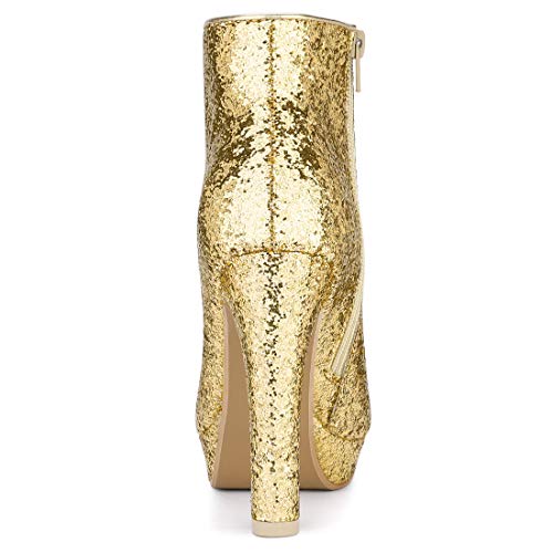 Allegra K Women's Glitter Platform Chunky Heeled Open Toe Heel Ankle Boots4