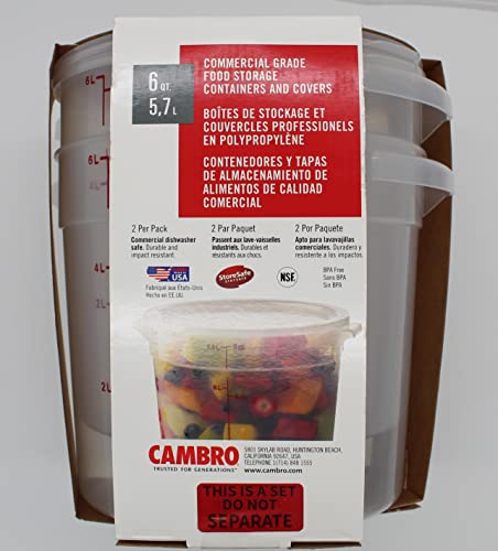 Studderz Cambro Commercial Grade Food Storage Containers (2) With Lids - 6Qt Bundle, Red (6Qt2Pk) #TOP3