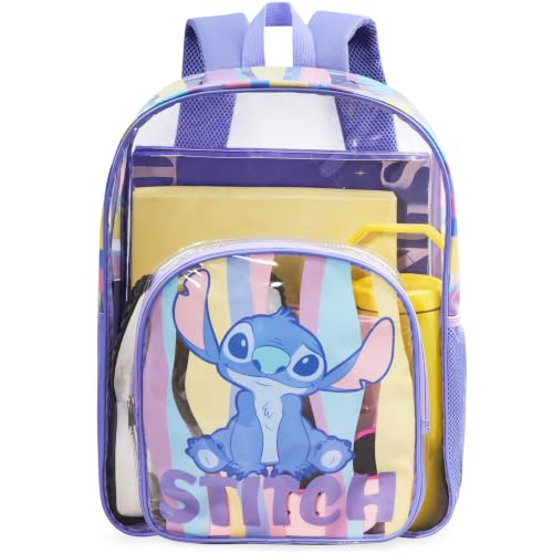 Get Trend Disney Stitch Girls Clear Backpack for Stadium Events 17 inch Transparent School Bookbag See Through Travel Bag with Adjustable Straps Gifts for Girls (Multi Stitch)