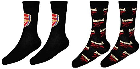 Official Twin Pack of Mens Arsenal Football Crest Dress Socks (Adults Size 8-11), Arsenal Formal Socks, Arsenal Men's Socks Gift Set,