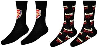Official Twin Pack of Mens Arsenal Football Crest Dress Socks (Adults Size 8-11), Arsenal Formal Socks, Arsenal Men's Socks Gift Set,