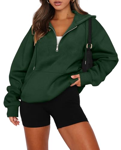 onlypuff Women Half Zipper Pullover Sweatshirt Long Sleeve Hoodies Kangaroo Pocket Fleece Basic Sweater