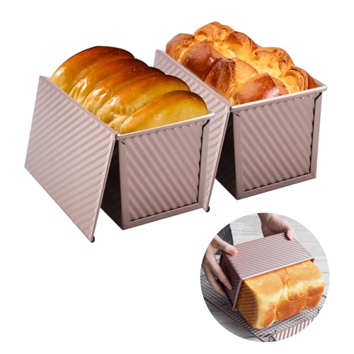 inodiref 2 Piezas Moldes Para Pan Con Tapa Masa de 900 g (2 lb) Molde Para Pan De Molde Con Tapa Antiadherente Molde Rectangular Reposteria Acero Al Carbono Corrugado Para Hornear Pasteles Tostar pan
