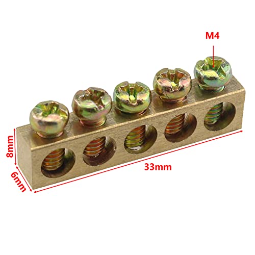 5 Terminal Ground Bar Fmhxg 8Pcs 5-Hole Single Row Electrical Grounding Bars Distribution Wire Screw Terminal Brass Ground Neutral Bar Terminal Block Connector Bar #TOP1