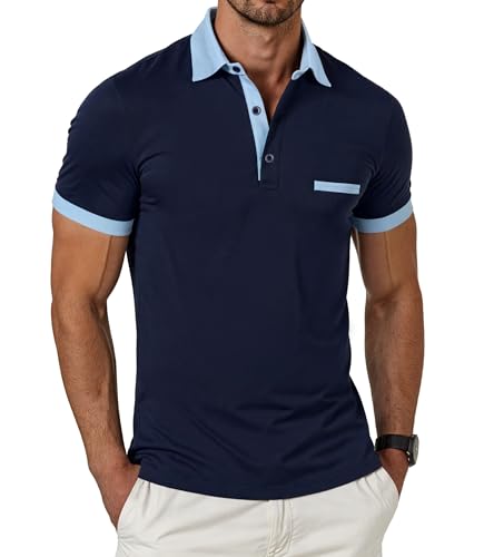 GLESTORE Poloshirt Herren Kurzarm Polo T Shirts Für Männer Basic Klassisches Golf Polohemden Marineblau XL