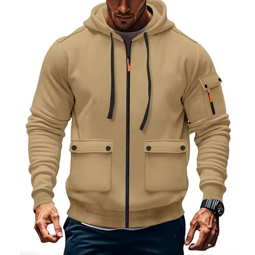 Ymosrh Men's Sweatshirts Hoodies, Long Sleeve Zip Up Cargo Hoodie Tactical Pullover Sweatshirts with Pockets, M-3XL