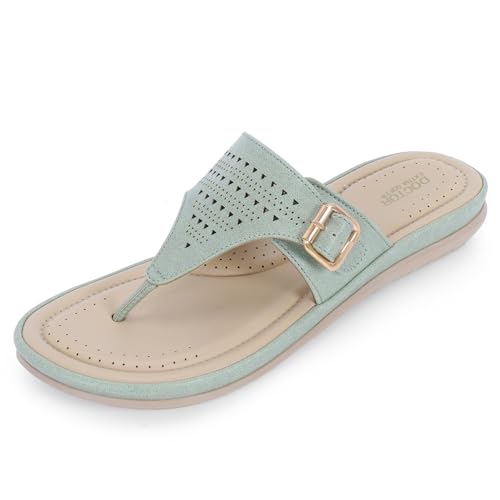 Image of DOCTOR EXTRA SOFT Women's Flat Memory Foam Slippers /Flip-Flops Fashion Stylish Casual Comfortable Diabetic Orthopedic Lightweight Synthetic Slip-on Sandals with Adjustable Buckle for Girls & Ladies D-609