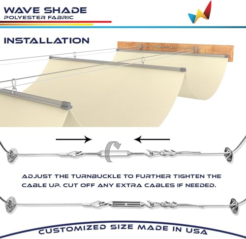 Windscreen4less 3' x 32' Waterproof Retractable Sun Shade Canopy Cover Sliding Wave Shade Sail for Pergola Patio Deck Yard Gazebo Outdoor (Beige)