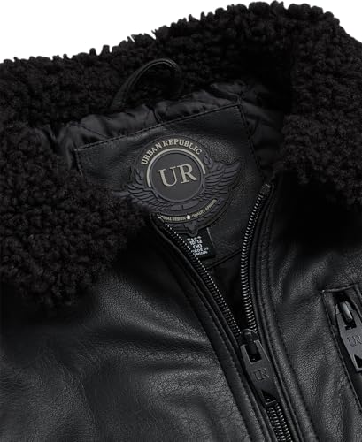 URBAN REPUBLIC Boys' Faux Leather Jacket - Aviator Bomber Outerwear Coat with Sherpa Collar and Chest Pocket (Sizes: 8-20)4