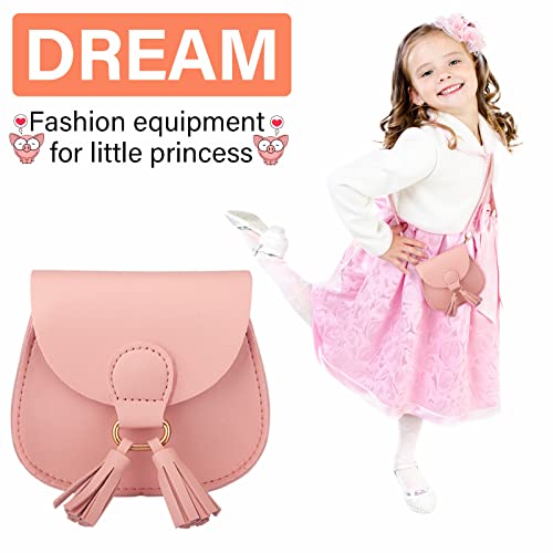 Image of Little Girls Purse for Toddler Kids Girls Leather Crossbody Bag with Tassel (Pink)