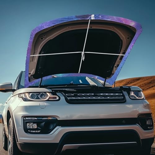 Image of Blue Wolf Car Hood Cover Slip-On Washable Elastic Weatherproof Fabric Elastic Band Fixation Fits Most Cars