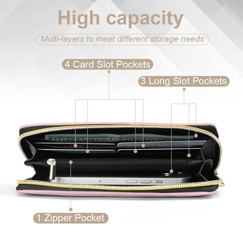 Long PU Zipper Wallet, Travel Purse Fashion Design, Huge Storage Capacity Wallet, Cute Decor Purse For Men And Women Light Pink4