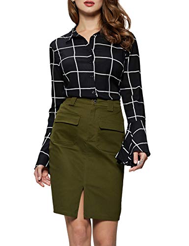 Glostory Women's Knee Length Pencil Skirts With Front Pockets And Slit 1803 (S,Army Green) #TOP5