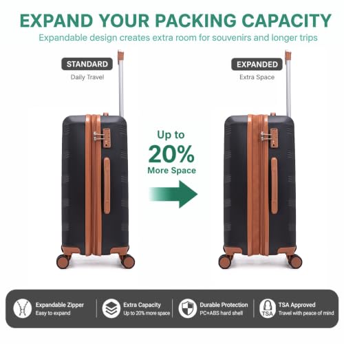 Image of CONCEPTEN Expandable Hardshell Luggage Set 5 Piece, 22x14x9 Airline Approved Carry On, 20 /24 /28 inch Suitcase Set with TSA Lock, Spinner Wheels, ABS+PC (Black) | Suitcase Set with Spinner Wheels TSA-approved Lock ABS Travel 20 /24 /28 Inch