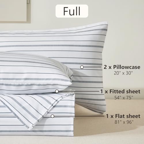 Image of MCO 4Pieces Striped Sheets Set, Breathable Full Sheet Set with 16 inch Deep Pocket,Modern & Luxury, Brushed Microfiber Bedding Set(Full, White)