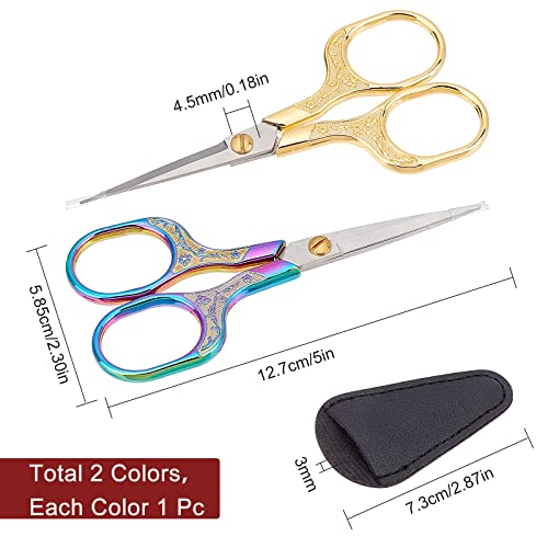 SUNNYCLUE 2Pcs 5 Inch Stainless Steel Embroidery Sewing Scissor Retro-Style Needlework Sewing Scissor with 2Pcs Protective Scissors Cover for Fabric Paper Cutting Craft Threading Use - Image 2