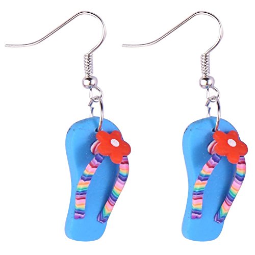 Drop Ohrring Flip Flop mit Blume (blau) mit Kunstharz hergestellt von Joe Cool