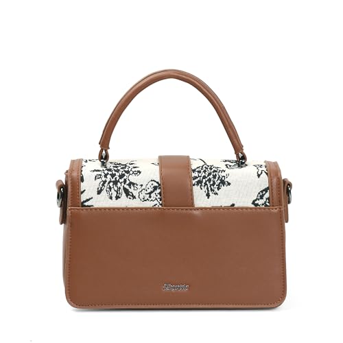 Image of EXOTIC Rosetta Structured Sling Bag for Women | Printed Panel Handbag with Top Handle & Detachable Crossbody Strap | Multi-Compartment Satchel Purse