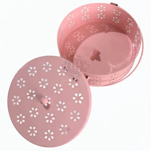 Image of DSH Metal Mosquito Coil Holder with Lid & Handle Ash Catcher Stand for Mosquito Coil Indoor Outdoor Safe Use (Pink)
