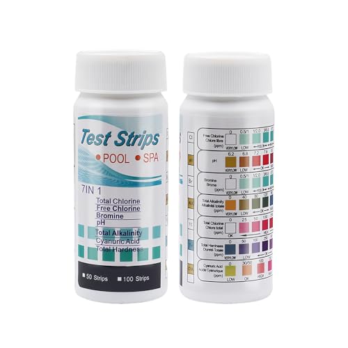 50Pcs Hot Tub 7 In 1 Test Strips, pH Test Strips, PH Tester for Drinking Water, Pool Water Testing Kit for Free Chlorine, Total Chlorine, Bromine, Hardness, Cyanuric Acid, PH and Total Alkalinity