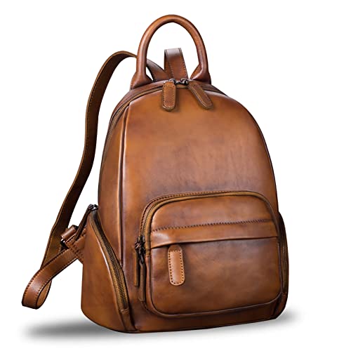 Image of IVTG Genuine Leather Backpack for Women Vintage Real Leather Knapsack purse Satchel Rucksack Fashion Daypack Bag (Brown)