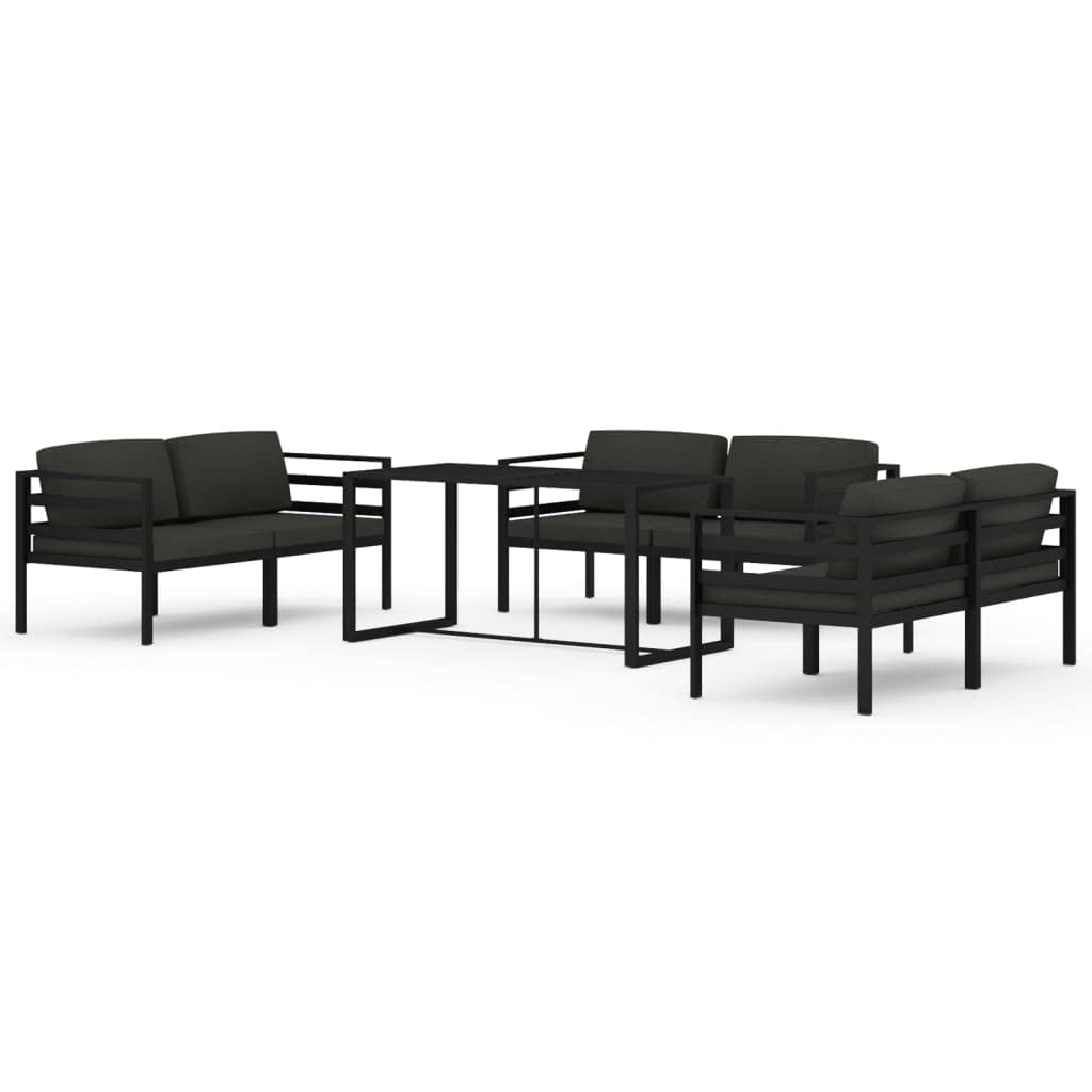 Juego de 7 muebles de jardín de aluminio con cojines en color antracita, modular para exteriores para horas de relax al aire libre