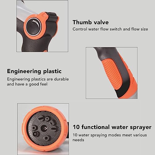 Pulverizador de bico de jardim laranja 10 modos de irrigação manual bico de mangueira de água para f