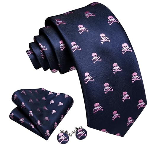 Image of Barry.Wang Man Tie Sets Skull Ties Animal Extra Long Necktie Silk Woven Handkerchief Cufflinks Festival Party Gift