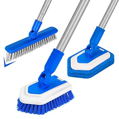Lalafancy Tub Tile Scrubber Brush, 3 In 1 Shower Cleaning Brush With Long Handle Grout Brush Stiff Bristles Scrub Brush For Cleaning Bathtub Bathroom Kitchen Toilet Wall Glass Tub Tile Sink Baseboar #TOP6