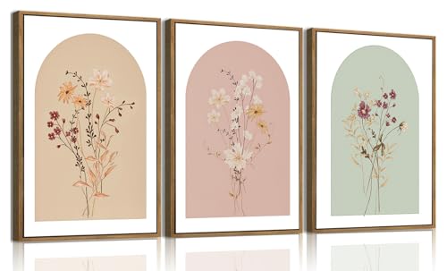 Lot de 3 peintures murales fleurs sauvages au style minimaliste 20,3x30,5cm