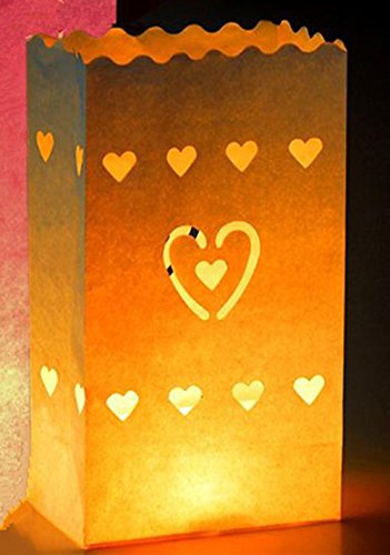 A Liittle Tree Luminary Candle Lantern Paper Bags Party Wedding Birthday Celebrations (10 hearts, 10)
