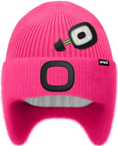 ATNKE Kids LED Lighted Lined Fleece Beanie Cap with Earflap, USB Rechargeable 4 LED Run Headlamp Hat for Boys and Girls3