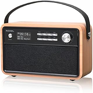 ROXEL RETRO D1 Vintage DAB/FM Radio Bluetooth Speaker | Bedside Alarm Clock with Sleep Function. Rustic Exterior, Mains and USB Rechargeable, TF card, AUX and USB Compatible (Oak)