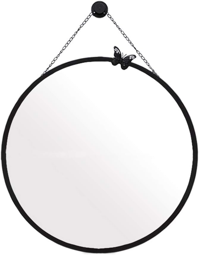 Bathroom Wall-Mounted Round Mirror-Metallic Chain Hanging Strap - Metallic Framed Vanity Mirrors Shaving Mirror Magnifying Mirror Shower Make-up Mirror（40cm）