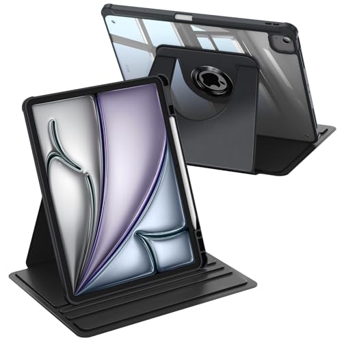 Coque rotative iPad Air 13 M4 M3 protection 360 transparente avec porte-stylet noir fintel