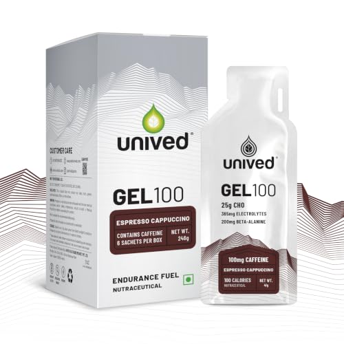 Image of Unived Gel 100 - Vegan Energy Gel for Endurance Athletes Runners & Cyclists - 100kcal - Espresso Cappuccino - 100mg Caffeine - Pack of 6