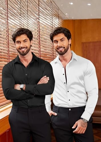 Image of Combo of Men's Premium Satin Cotton Shirt with Full Sleeves & Spread Collar | Smooth Finish | Slim Fit | Stylish Button Down Shirt for Evening, Casual Pack of 2